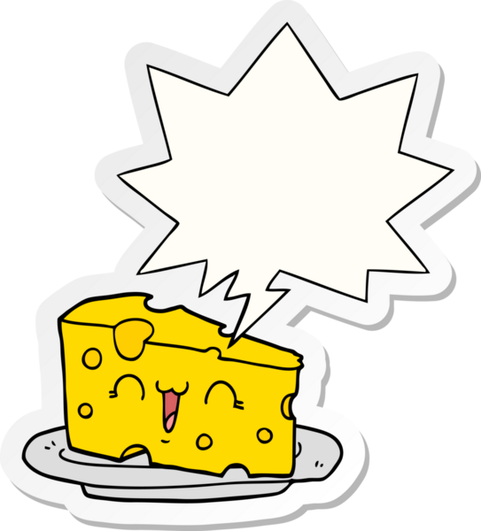 Bir insan tarafından çizilmiş konuşma kabarcığı çıkartmalı şirin çizgi film peyniri.