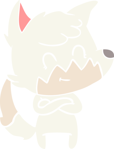 Bir insan tarafından çizilmiş düz renkli çizgi film mutlu tilki