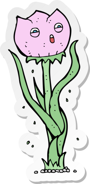 Bir insan tarafından çizilmiş karikatür çiçeğinin çıkartması.