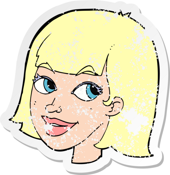 Bir insan tarafından çizilmiş mutlu kadın yüzü karikatürünün gerilimli retro yapıştırması