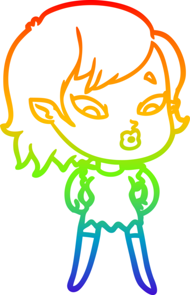 Gökkuşağı gradyan çizgisi. Bir insan tarafından çizilmiş şirin bir vampir kız çizgi filmi.