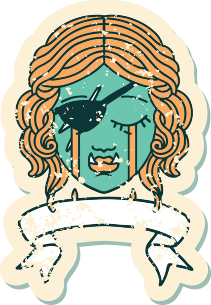 Retro Dövme Biçimi Ağlayan Ork düzenbaz karakter yüzü Bir insan tarafından çizilmiş