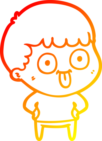 warm gradient line drawing of a cartoon dumb kid drawn by a human