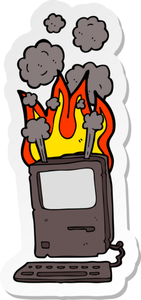 Bir insan tarafından çizilmiş eski bir bilgisayarın çıkartması.