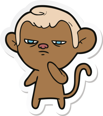 Bir insan tarafından çizilmiş çizgi film maymununun çıkartması.