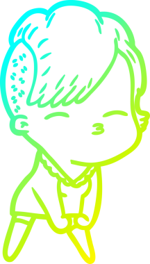 Bir insan tarafından çizilmiş, gözlerini kısarak bakan bir çizgi film karakteri.