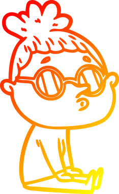 Bir insan tarafından çizilmiş gözlük takan çizgi film kadını çizimi.