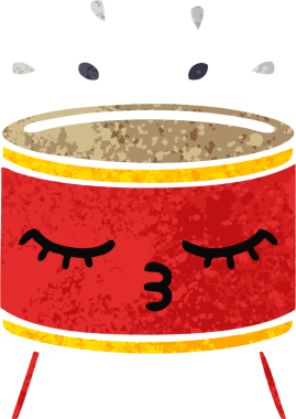 Bir insan tarafından çizilmiş davulun retro çizim tarzı karikatürü