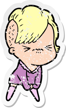 Bir insan tarafından çizilmiş sinirli bir hippi kızın sıkıntılı çıkartması.