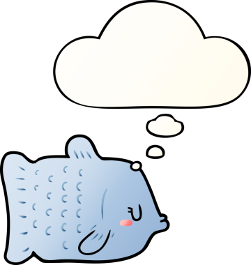 Düşünce baloncuklu karikatür balığı bir insan tarafından çizilmiş.