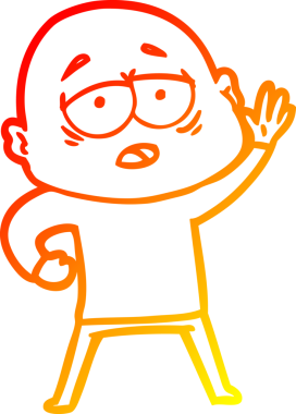 Bir insan tarafından çizilmiş, yorgun, kel bir adamın sıcak çizgi çizimi.