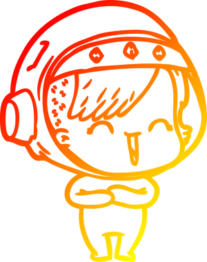 Bir insan tarafından çizilmiş gülen astronot bir kızın sıcak çizgi çizimi.