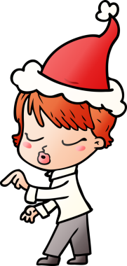 Bir insanın çizdiği Noel Baba şapkasıyla gözleri kapalı bir kadının el çizimi karikatürü.