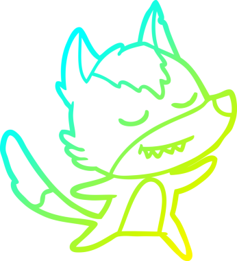 Bir insan tarafından çizilmiş, dost canlısı bir kurt çizgi filminin çizimi.