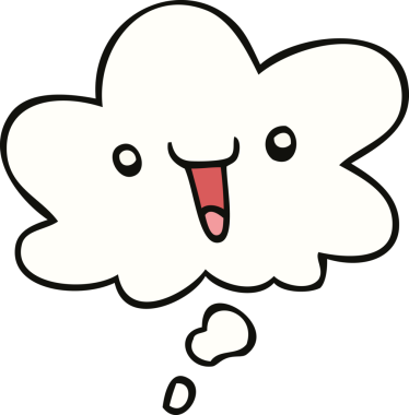 Bir insan tarafından çizilmiş düşünce baloncuğu olan sevimli mutlu çizgi film yüzü.