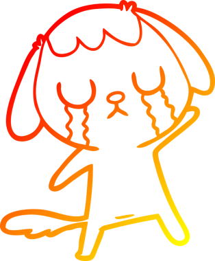 Bir insanın çizdiği ağlayan şirin bir köpeğin sıcak çizgi çizimi.