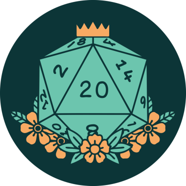 Doğal 20 D20 zarının bir insan tarafından çizilmiş ikonu.