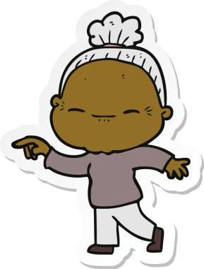 Bir insan tarafından çizilmiş barışçıl yaşlı bir kadının çıkartması.