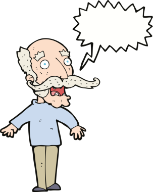 Bir insan tarafından çizilen konuşma baloncuğuyla şaşırmış yaşlı adam çizgi filmi.