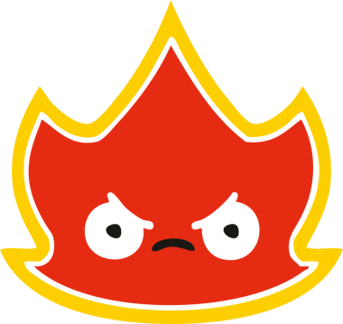 Bir insan tarafından çizilen ateşin düz renkli retro karikatürü