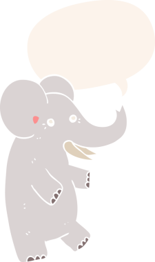 bir insan tarafından çizilmiş, konuşma baloncuklu çizgi film fili