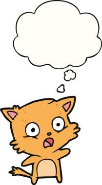 Bir insan tarafından çizilmiş düşünce kabarcığı olan çizgi film kedisi.