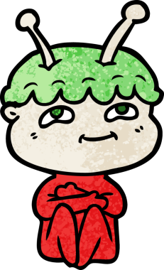 Bir insan tarafından çizilmiş dost canlısı çizgi film uzay adamı.