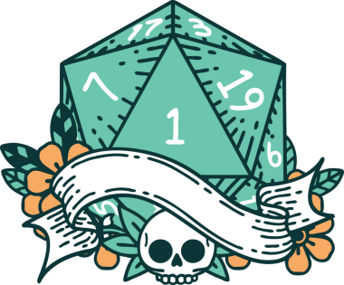 Retro Dövme Biçimi Doğal Bir d20 zar bir insan tarafından çizildi