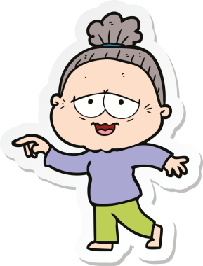 Bir insan tarafından çizilmiş mutlu yaşlı bir kadının çıkartması.