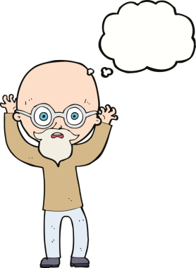 Çizgi film, bir insan tarafından çizilmiş düşünce balonlu kel adamı strese sokuyor.