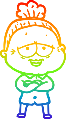 Gökkuşağı gradyan çizgi çizimi Bir insan tarafından çizilmiş mutlu yaşlı kadın