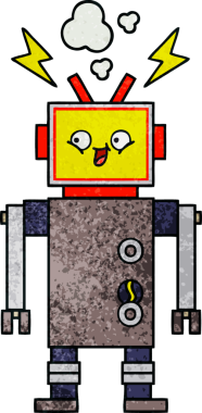 Bir insan tarafından çizilmiş bir robotun retro grunge dokusu