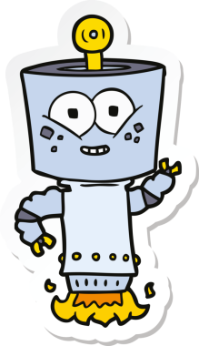 Bir insan tarafından çizilmiş mutlu çizgi film robotunun çıkartması.