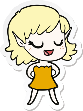 Bir insan tarafından çizilmiş mutlu bir elf kızının çıkartması.