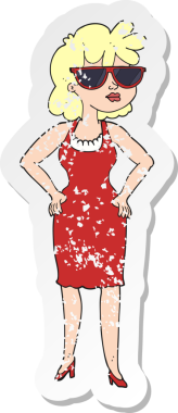 Bir insan tarafından çizilmiş güneş gözlüğü takan karikatürist bir kadının gerilimli çıkartması.