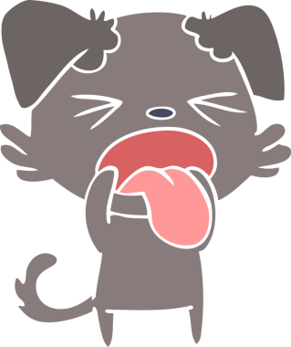 Düz renkli çizgi film. Bir insan tarafından çizilmiş iğrenç bir köpek.