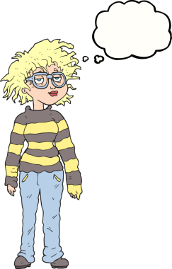 Bir insan tarafından çizilmiş serbest çizim balon karikatürlü inek kız.