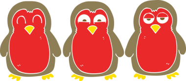 Bir insan tarafından çizilen Noel ardıçkuşlarının düz renk çizimi