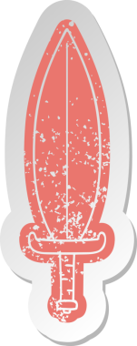 Bir insan tarafından çizilmiş sihirli bir yaprak bıçağının eski bir karikatür çıkartması.