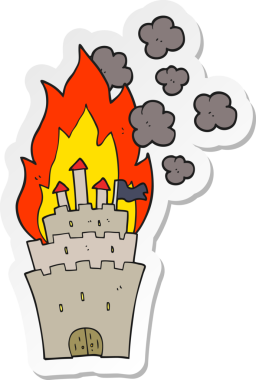 Bir insan tarafından çizilmiş yanan şatonun çıkartması.