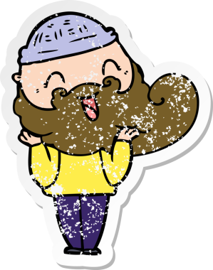 Bir insan tarafından çizilmiş mutlu sakallı bir adamın sıkıntılı çıkartması.