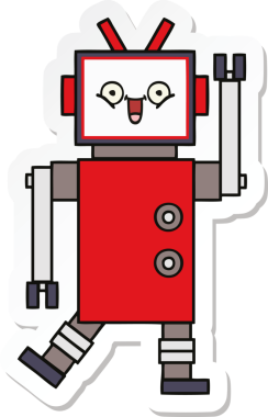Bir insan tarafından çizilmiş şirin, mutlu bir robotun çıkartması.
