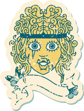 Retro Dövme Tarzı Ork Barbar karakter yüzü Bir insan tarafından çizilmiş