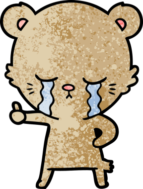 Ağlayan çizgi film ayısı bir insan tarafından çizilmiş baş parmağını kaldırıyor.