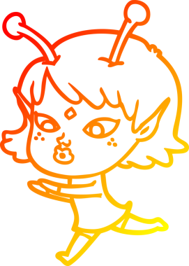 Bir insan tarafından çizilmiş güzel bir uzaylı kız çizgi çizimi.