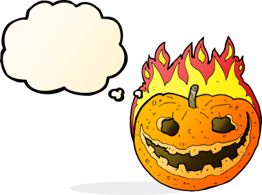 Bir insan tarafından çizilmiş düşünce baloncuklu garip balkabağı.