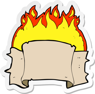 Bir insan tarafından çizilmiş, alevli bir karikatür çıkartması.