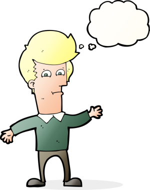 Bir insan tarafından çizilmiş düşünce baloncuğu olan bir çizgi film adamı.