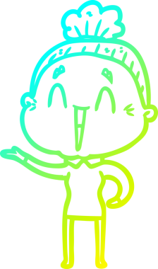 Bir insan tarafından çizilmiş, mutlu, yaşlı bir kadının çizdiği soğuk çizgi.