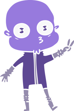 Düz renkli çizgi film. Bir insan tarafından çizilmiş kel bir uzaylı.